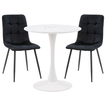 CorLiving Ivo 3-Piece Round Bistro Dining Set with Black Cushion in White, , large