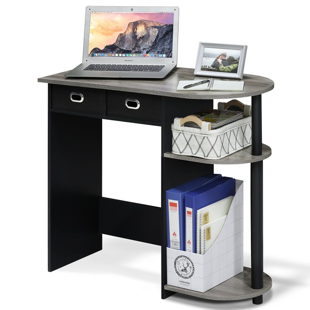 HOMLUX 32" Computer Desk with Two Drawers in French Oak Grey and Black, , large