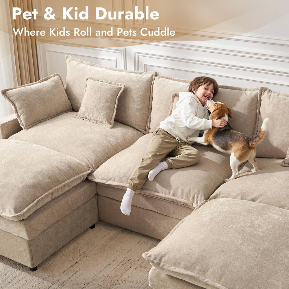 HOMLUX 107.87" Ultra-Comfort Chenille Sectional Sofa in Camel, , large