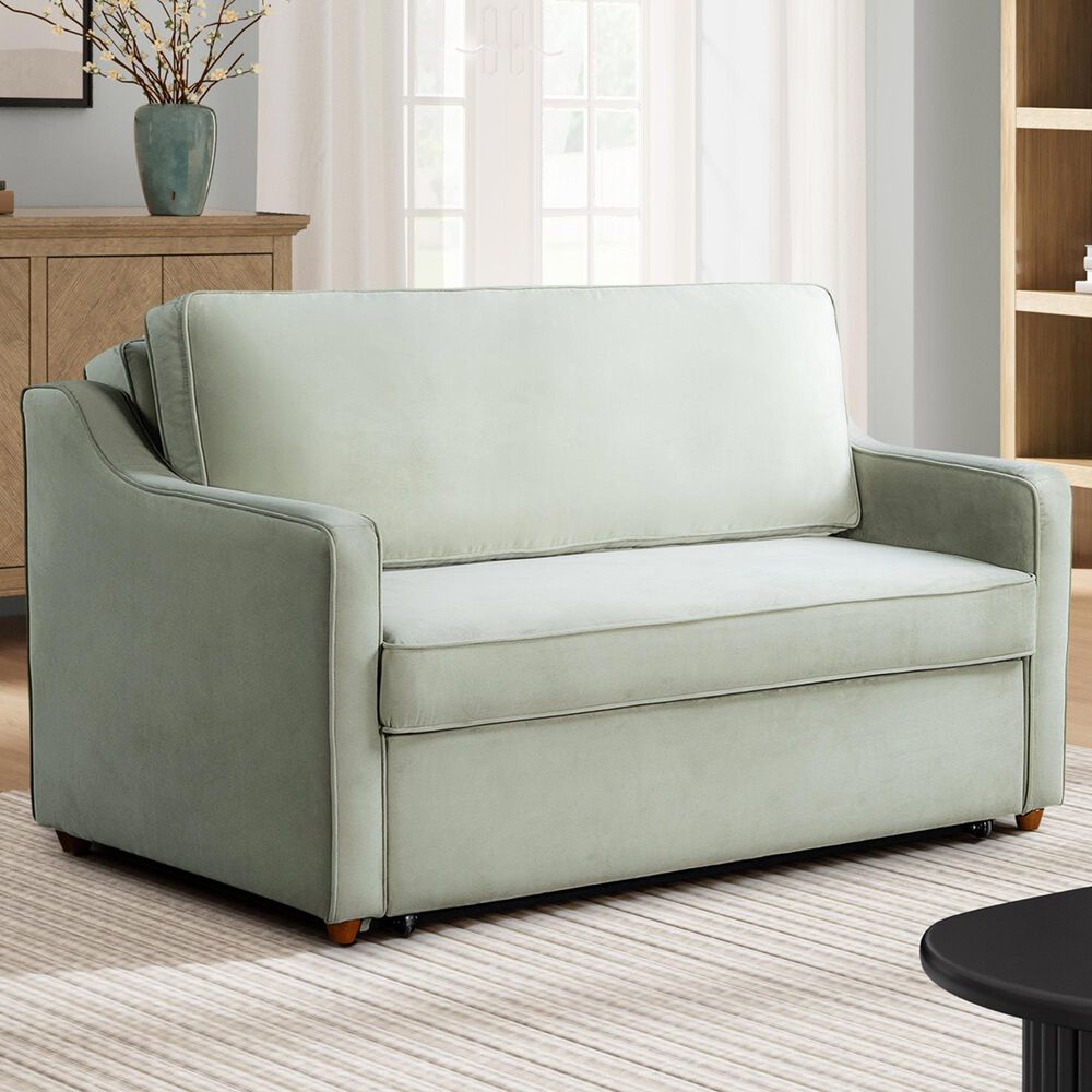 Lifestyle Solutions Delmar Convertible Loveseat with Sage Cushion in Brown, , large