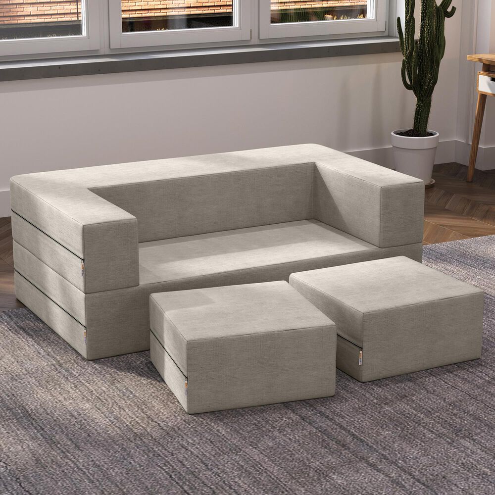 Jaxx Zipline 3-Piece Stationary Convertible Sleeper Loveseat in Grey Velvet, , large