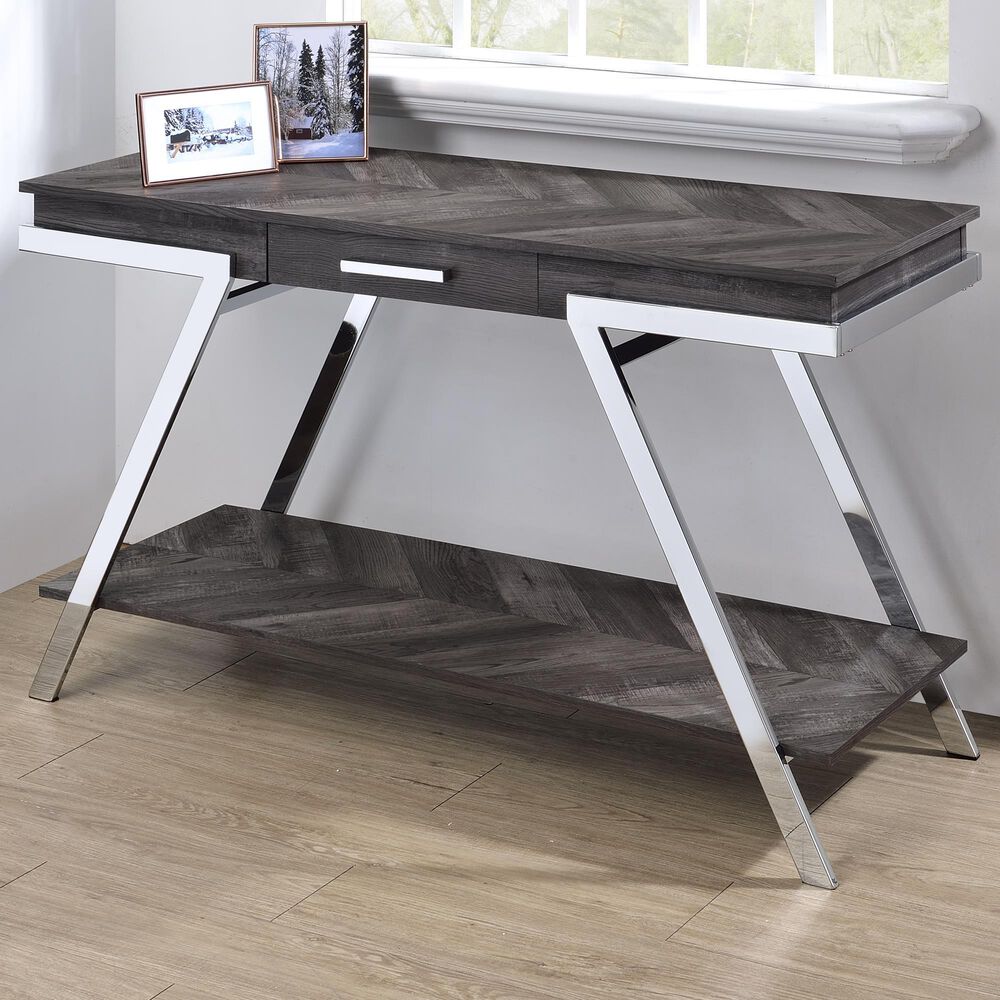 Steve Silver Furniture Roma Sofa Table in Shadow Grey and Chrome, , large