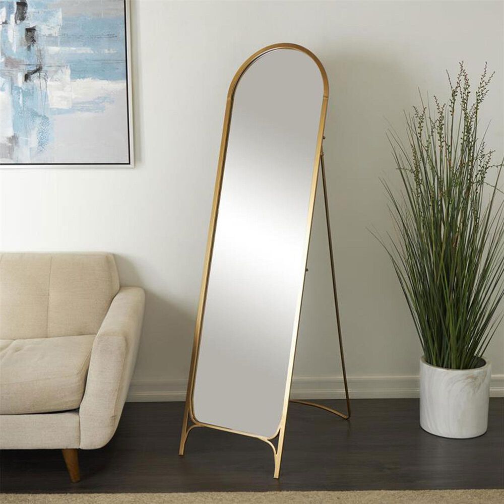 Maple and Jade Arched Freestanding Foldable Floor Mirror in Gold, , large
