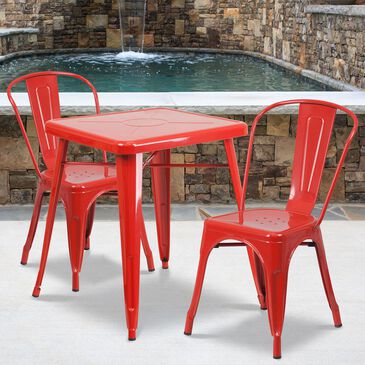 Flash Furniture 3-Piece Square Metal Table Set in Red, , large