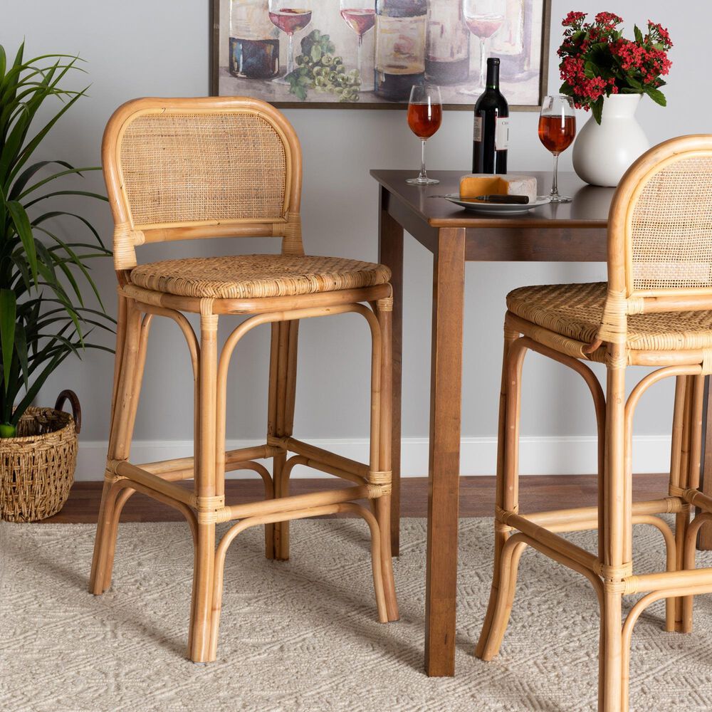 Baxton Studio Adrena Bar Stool in Natural Brown, , large