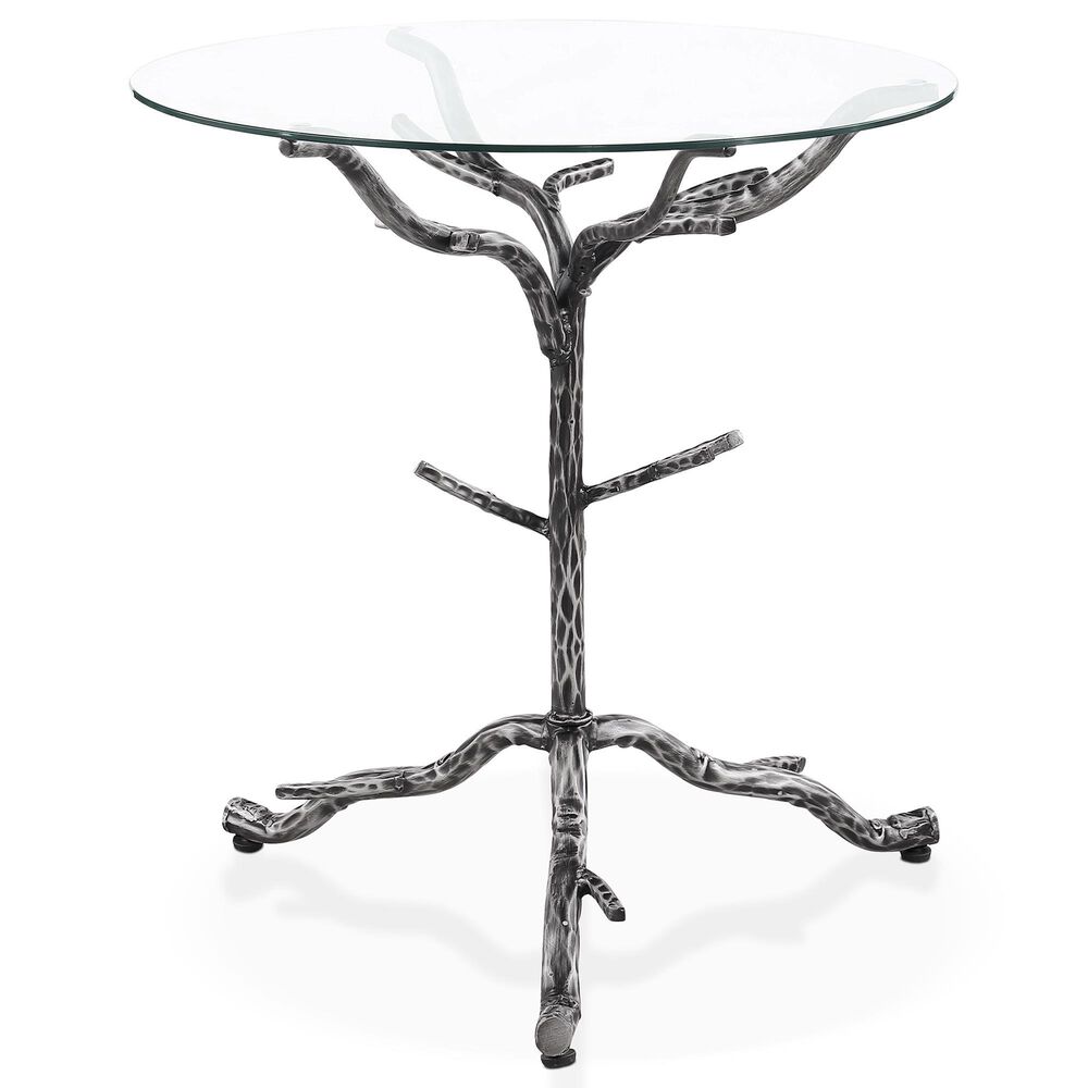 Furniture of America Lalia Side Table with Tempered Glass Top and Tree Branch Base in Gun Metal, , large