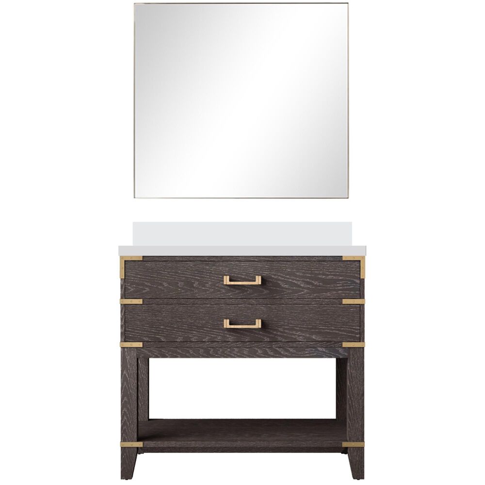 Lexora Home Norwalk 36" Single Bathroom Vanity in Brown Oak with White Quartz Top, Rectangular Sink and 34" Mirror, , large