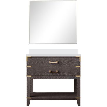 Lexora Home Norwalk 36" Single Bathroom Vanity in Brown Oak with White Quartz Top, Rectangular Sink and 34" Mirror, , large