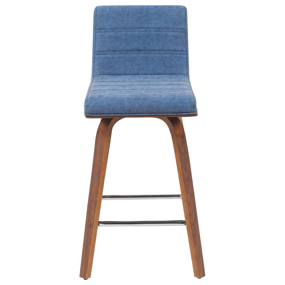 Armen Living Vienna Swivel Counter Height Stool with Vintage Blue Upholstery in Walnut, , large