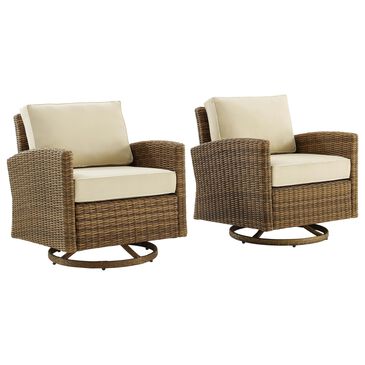 Crosley Furniture Bradenton 2-Piece Patio Swivel Rocker Chair Set with Sand Cushion in Weathered Brown, , large