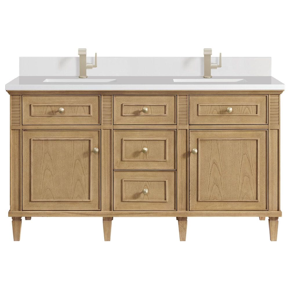 James Martin Vanities Lorelai 60" Double Vanity in Light Natural Oak with 3 cm Arctic Fall Solid Surface Top, , large