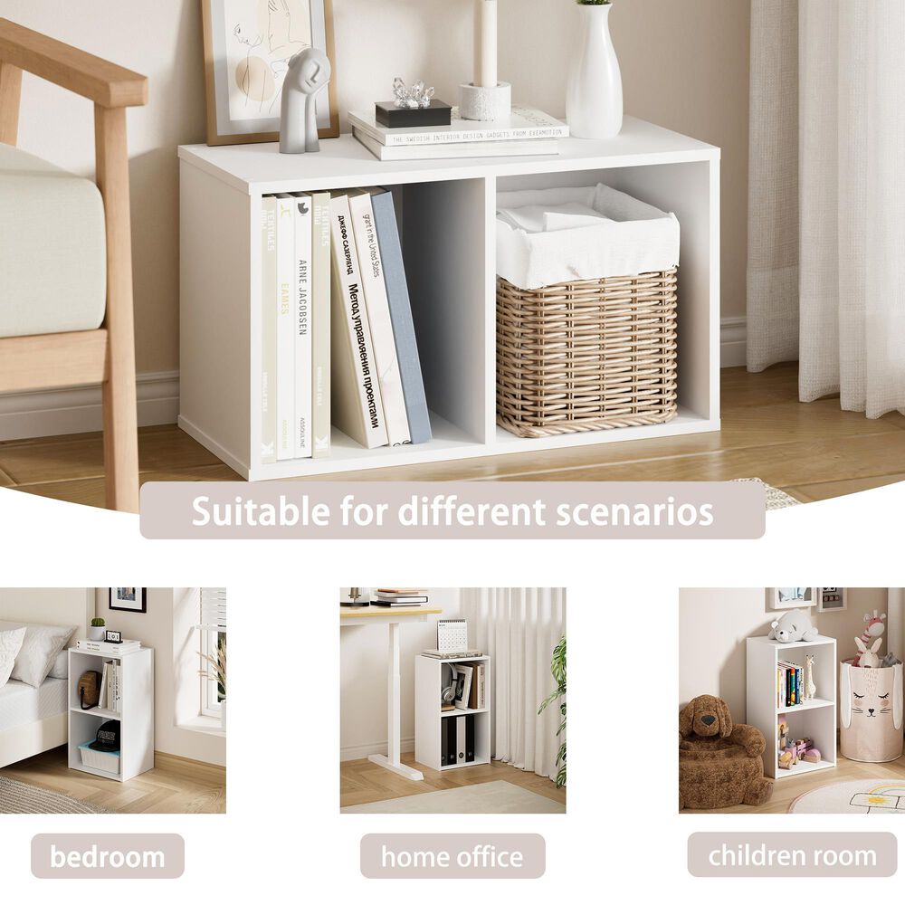 HOMLUX 2-Tier Open Shelf Bookcase in White, , large