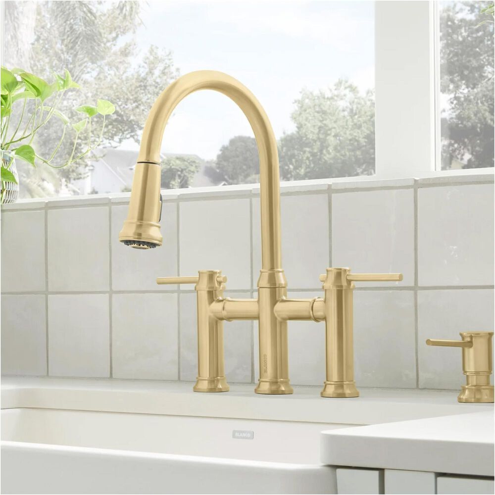 Blanco Empressa Pull-Down Bridge Faucet 1.5 GPM in Satin Gold, , large