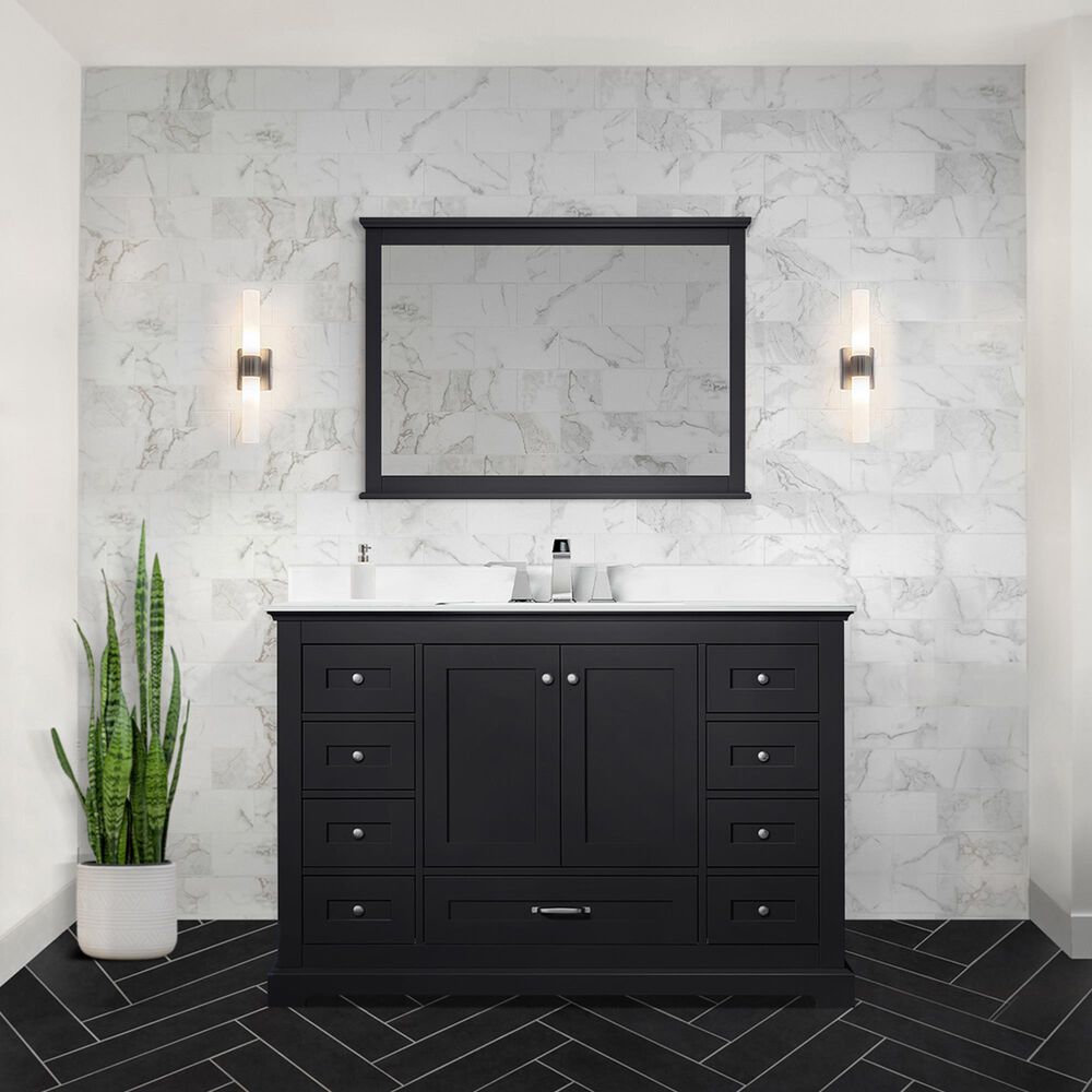 Lexora Home Dukes 48&quot; Double Bathroom Vanity in Espresso with 2 cm White Cultured Marble Top and Rectangular Sinks, , large