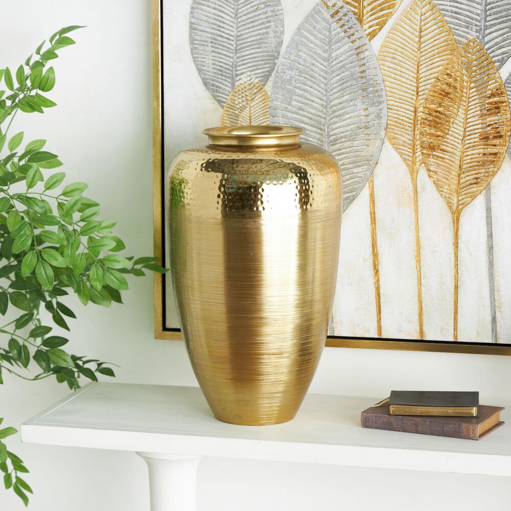 Maple and Jade 20" Decorative Vase with Hammered Top in Brushed Gold, , large