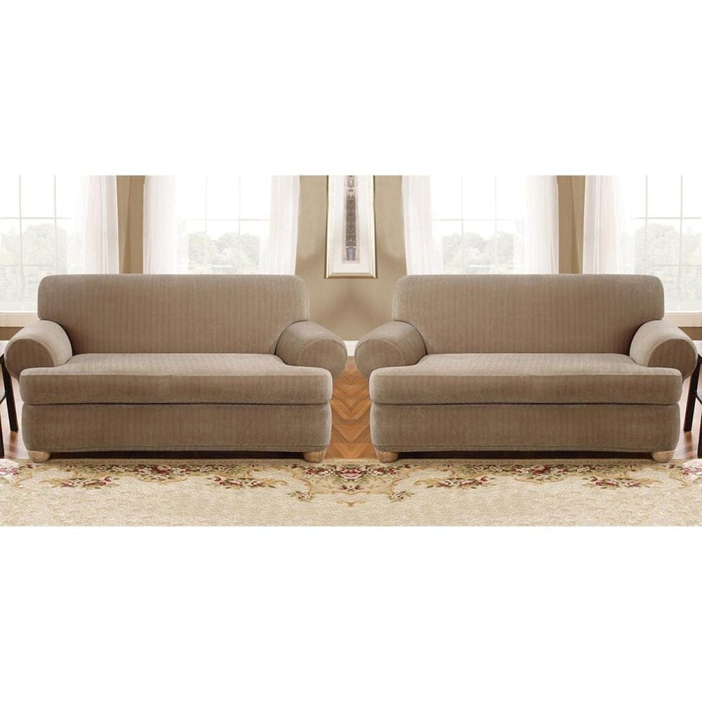 Surefit 2-Piece T-Cushion Sofa Slipcover in Taupe, , large