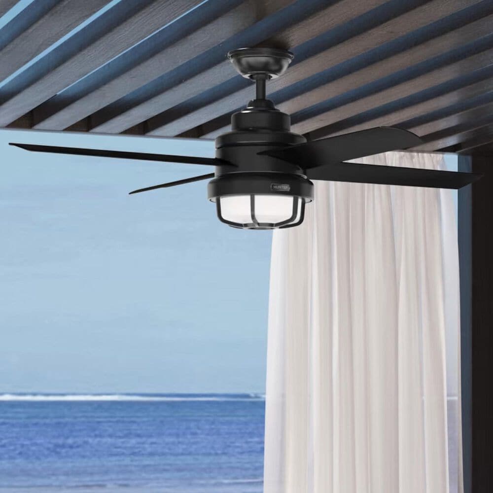 Hunter Searow 54&quot; Outdoor Ceiling Fan with LED Lights in Matte Black, , large