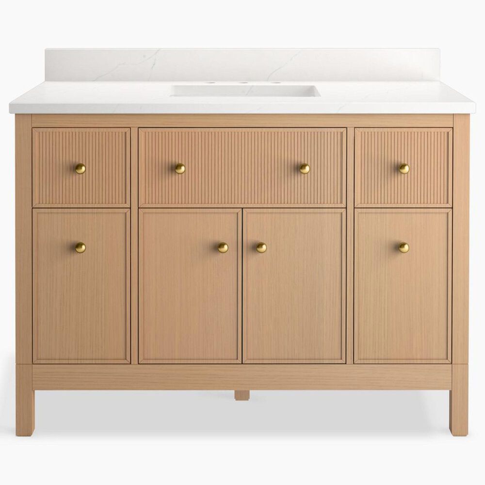 Kohler Malin 48" Single Bathroom Vanity in White Oak with 3 cm White Quartz Top and Rectangular Sink, , large