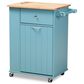 Baxton Studio Liona Kitchen Storage Cart in Sky Blue and Natural, , large