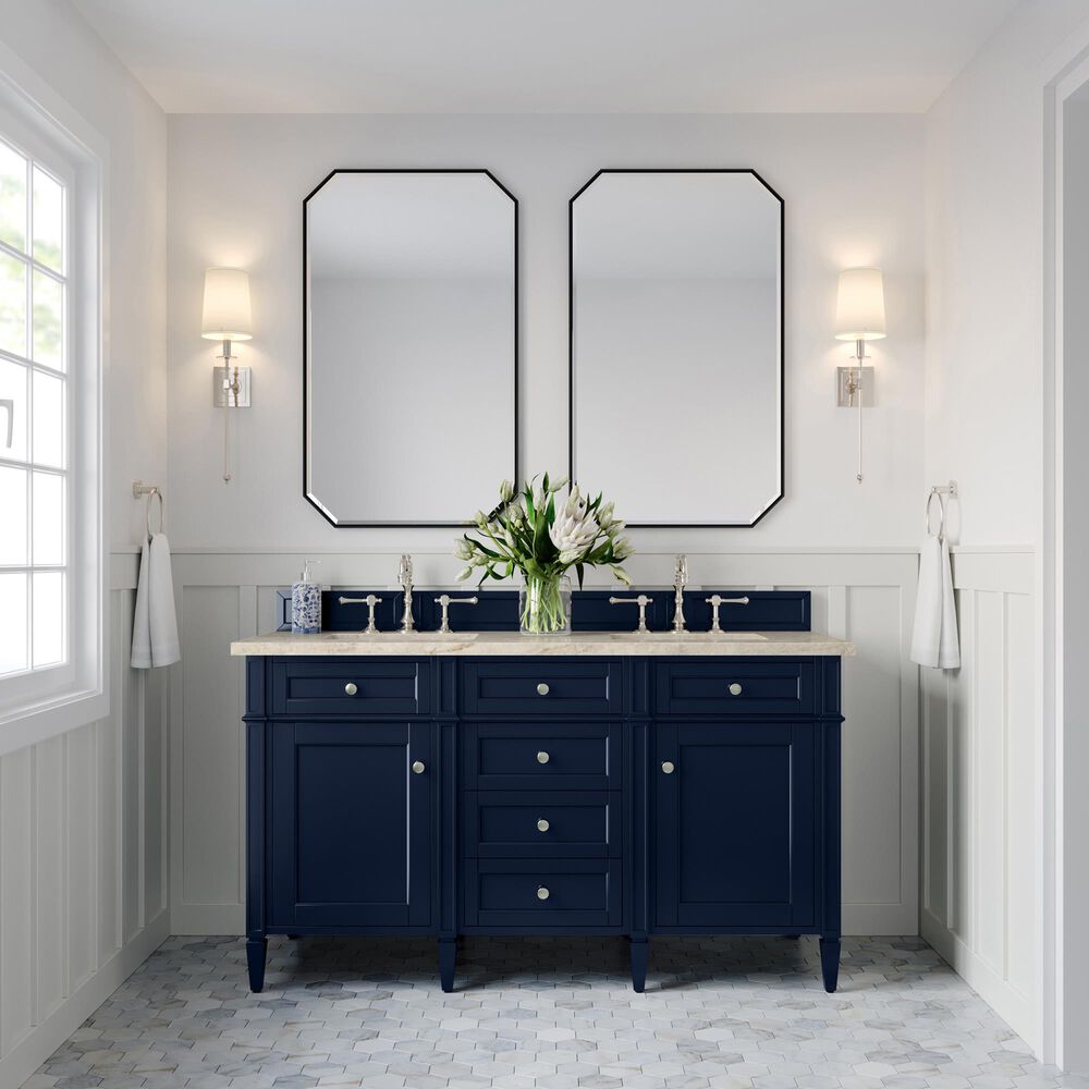 James Martin Brittany 60" Double Bathroom Vanity in Victory Blue with 3 cm Tajnar Eclos Top and Rectangular Sinks, , large
