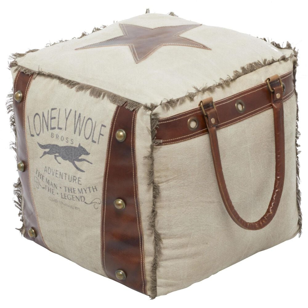 Maple and Jade Star Stuffed Pouf in White, Brown and Black, , large