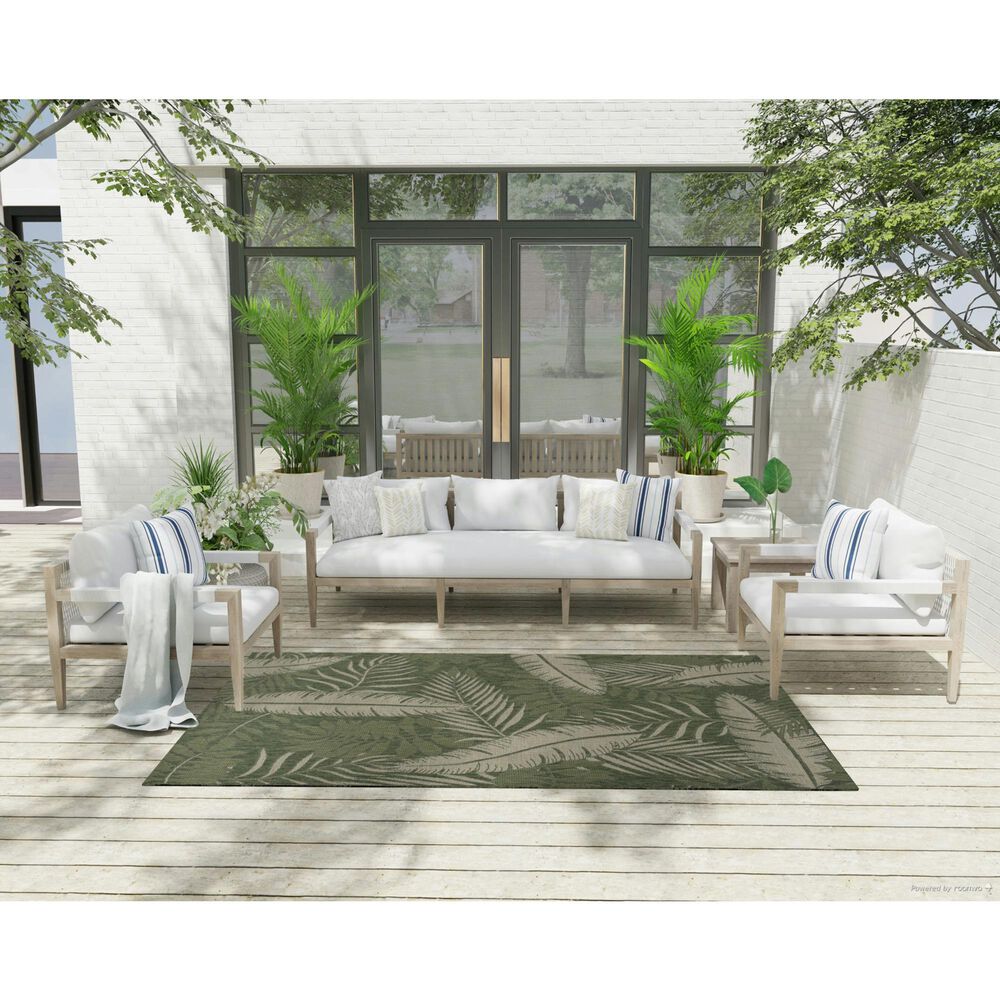 Nourison Garden Oasis GOA02 Green and Ivory 5&#39; x 7&#39; Indoor/Outdoor Area Rug, , large