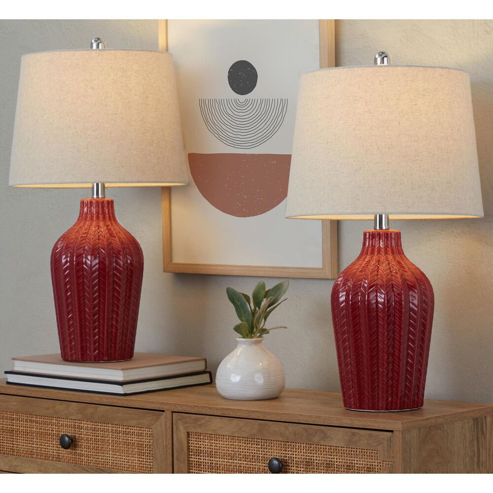 LumiSource Rockwell Table Lamp in Glossy Brick Red and Polished Nickel (Set of 2), , large