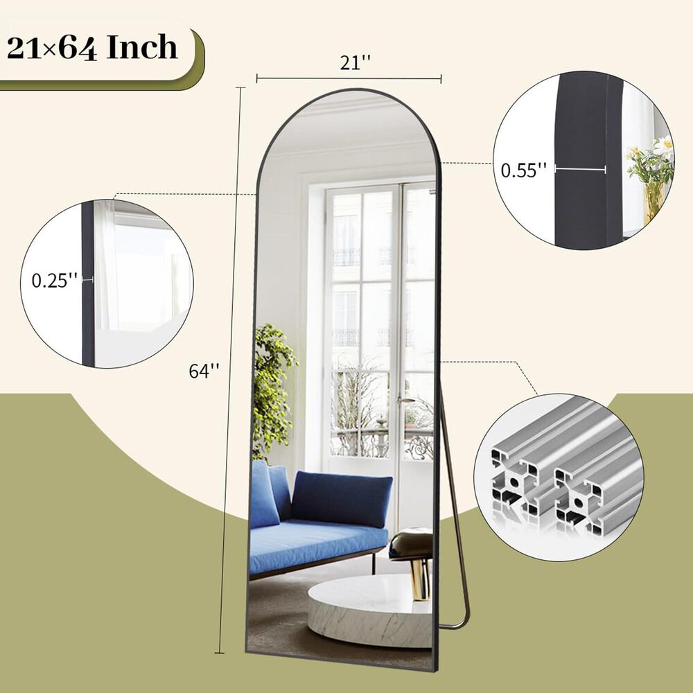 HOMLUX 21" x 64" Full Length Arched Floor Mirror in Black, , large
