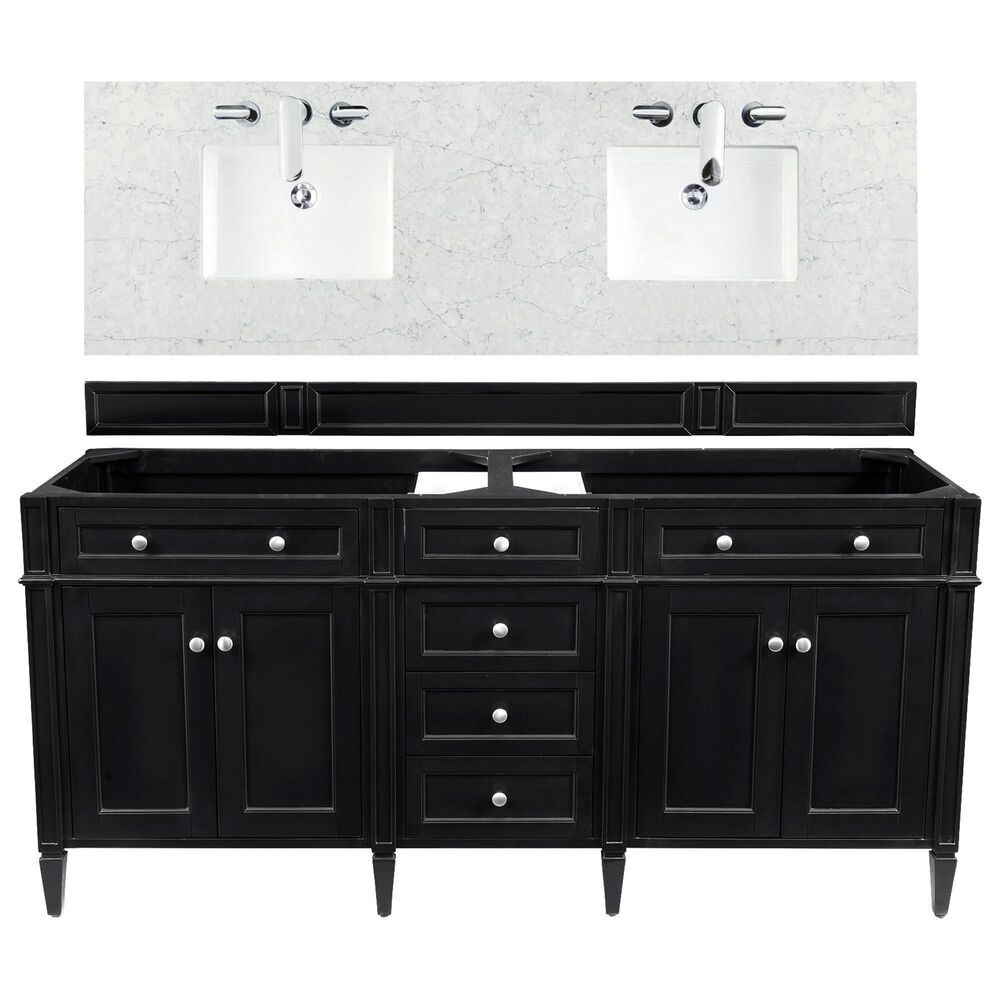 James Martin Vanities Brittany 72" Double Bathroom Vanity in Black Onyx with 3 cm Eternal Jasmine Pearl Quartz Top and Rectangle Sinks, , large