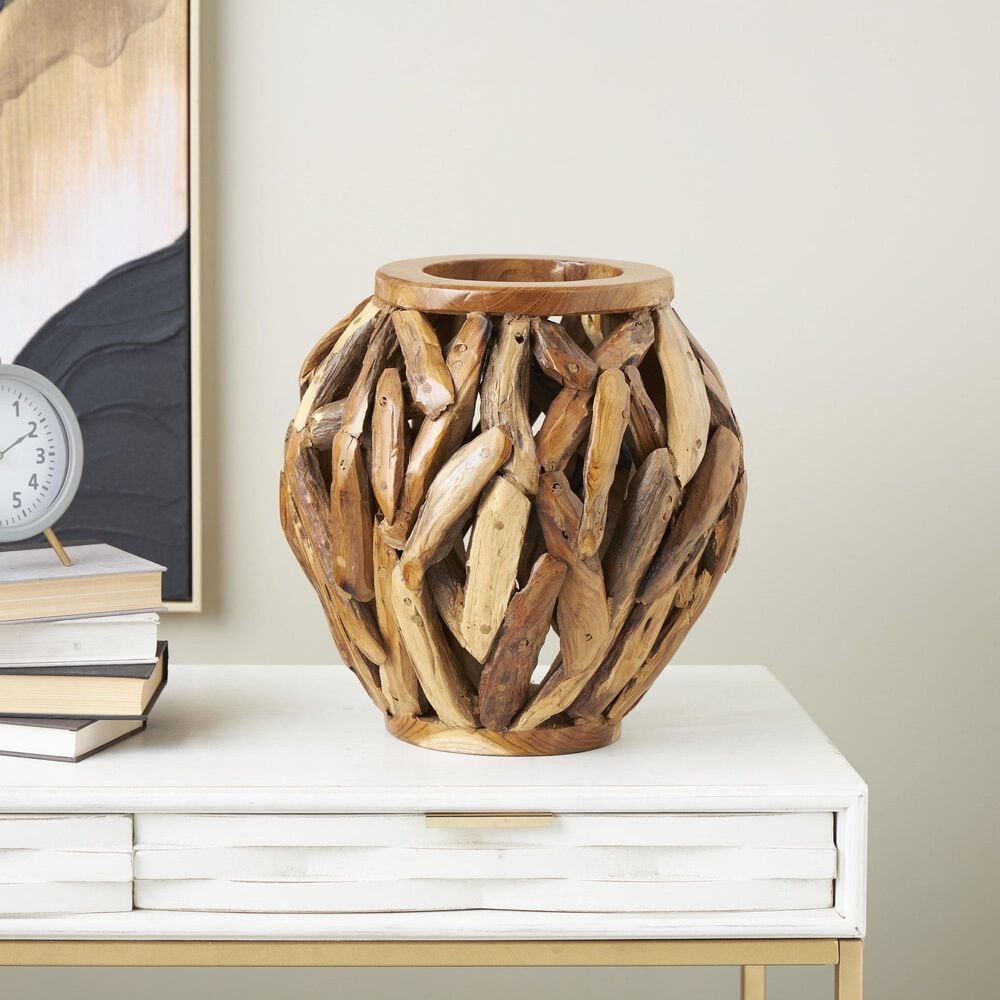 Maple and Jade 15&quot; Live Edge Tree Branch Pot Decorative Vase in Brown, , large