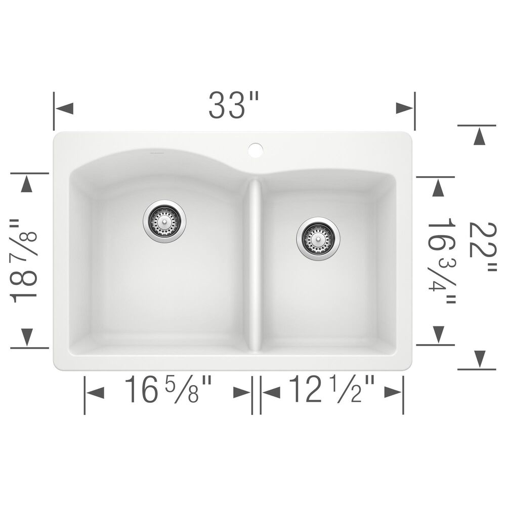 Blanco Diamond 33&quot; 60/40 Double Bowl Dual Mount Kitchen Sink in White, , large