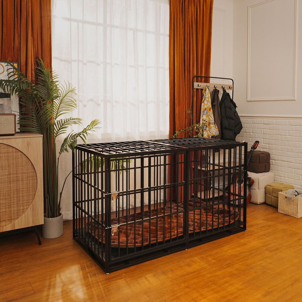 HOMLUX 61" Extra Large Heavy Duty Metal Dog Crate for Large Dogs in Black, , large