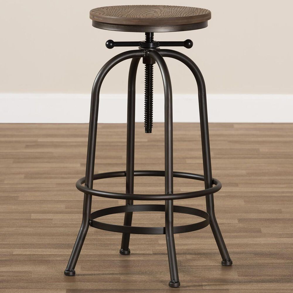 Baxton Studio Aline Adjustable Swivel Barstool in Oak Brown and Rust, , large
