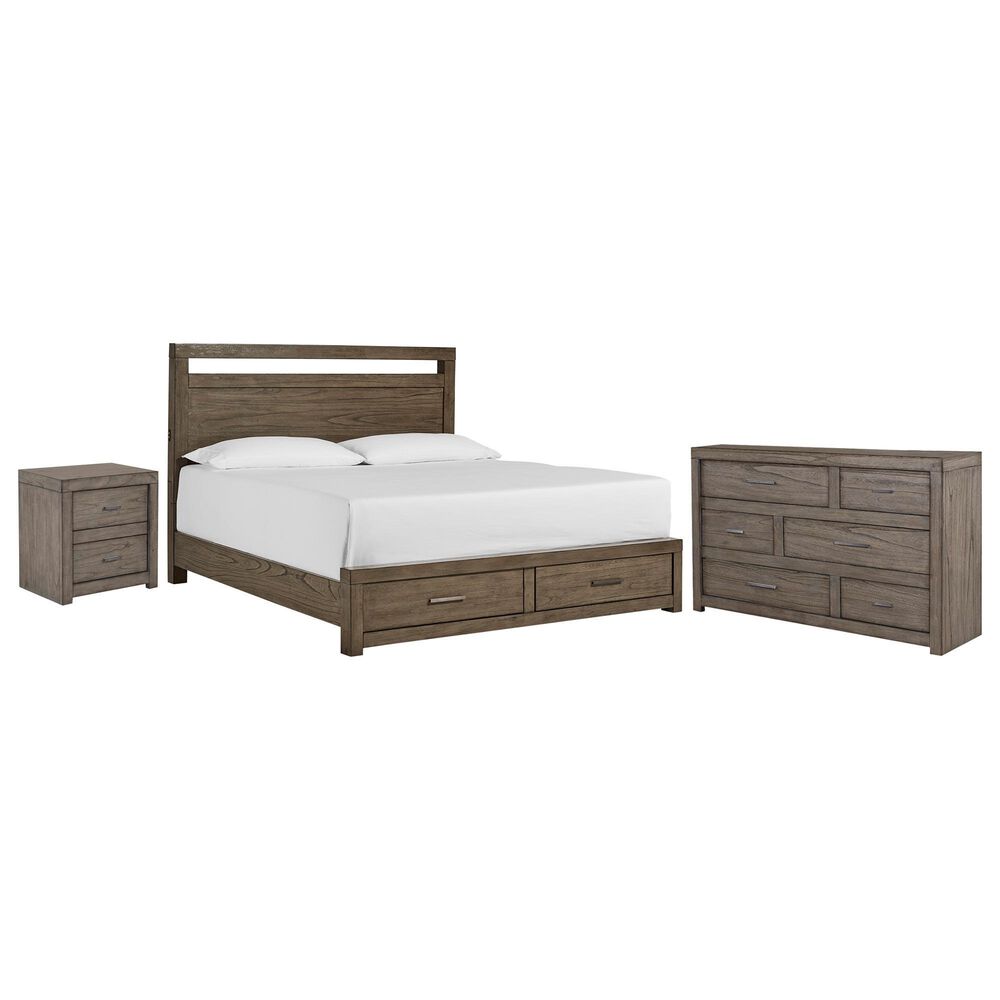 Riva Ridge Modern Loft Queen Storage Panel Bed with Dresser and Nightstand in Greystone, , large