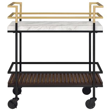Furniture of America Stapleton Bar Serving Cart in Black, Gold, White and Walnut, , large