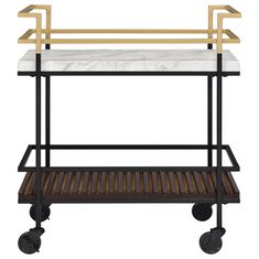 Furniture of America Stapleton Bar Serving Cart in Black, Gold, White and Walnut
