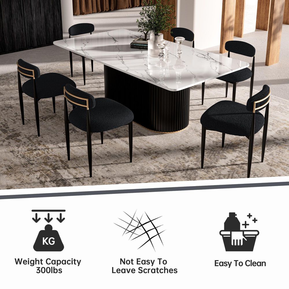 Morden Fort Modern Boucle Side Chair with Black Cushion in Black and Gold (Set of 6), , large
