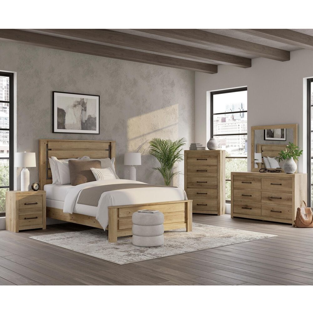 Ashley Brozmont 4 Piece Queen Panel Bedroom Set in Natural Brown, , large