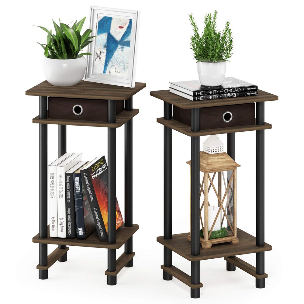 HOMLUX Tall End Table with Bin in Columbia Walnut and Black (Set of 2), , large