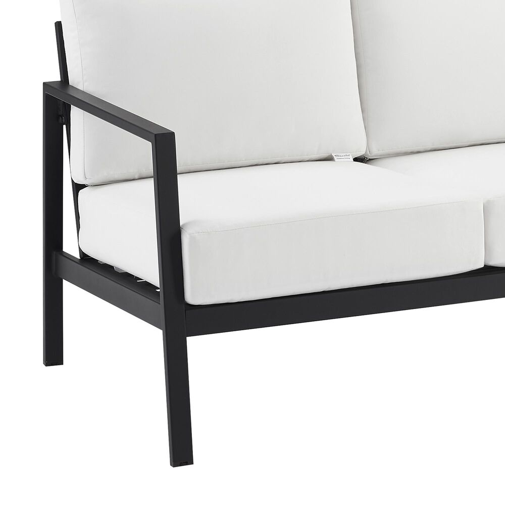 Linon Home Decor Holland Outdoor Loveseat with White Cushions in Black, , large