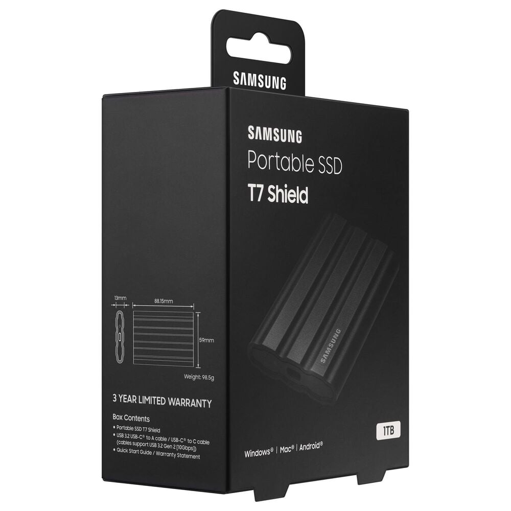 Samsung 1TB T7 Shield Portable External SSD in Black, , large
