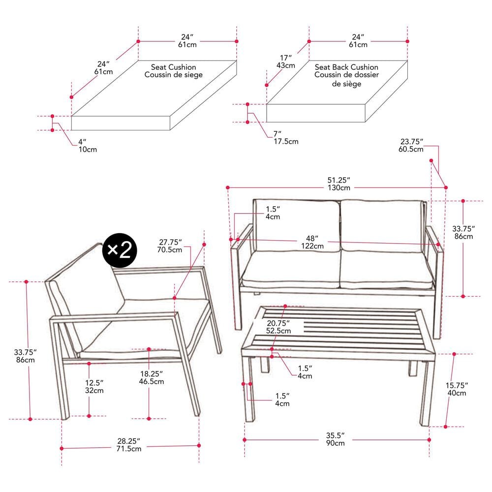 CorLiving Eden 4-Piece Patio Conversation Set in Grey, , large
