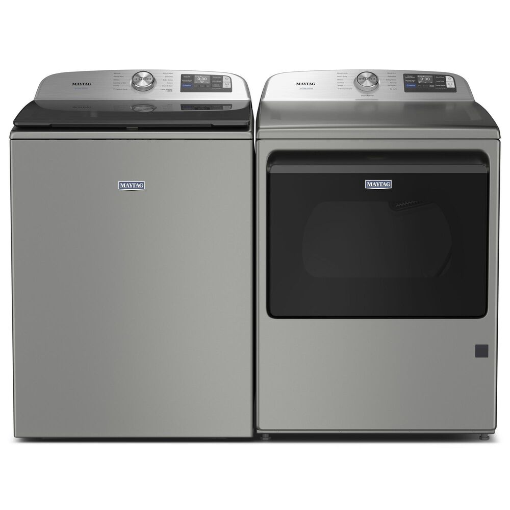 Maytag 5.2 Cu. Ft. Smart Pet Pro Top Load Washer and 7.4 Cu. Ft. Smart Top Load Gas Dryer with Pet Pro Option in Classic Silver, , large