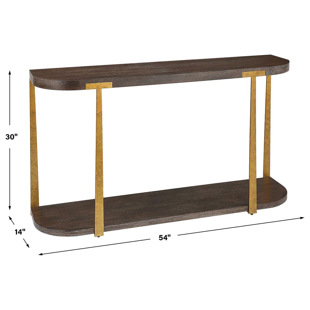 Uttermost Palisade Console Table in Coffee Oak and Antique Gold, , large