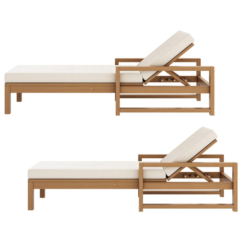 HOMLUX Adjustable Outdoor Chaise Lounge with Armrests and Light Teak Frame in Beige (Set of 2), , large