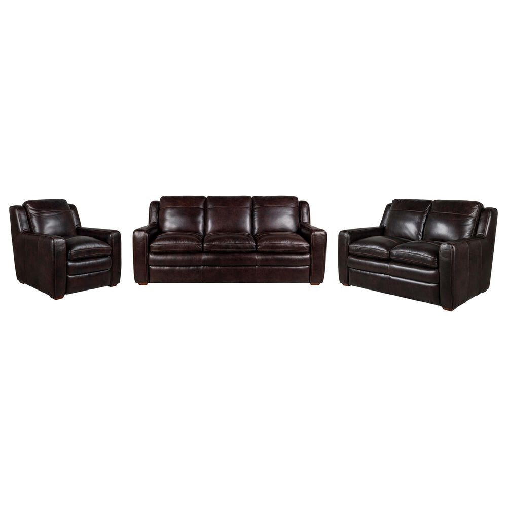 Bordeaux & Co 3-Piece Stationary Leather Living Room Set in Berlin Dark Brown, , large