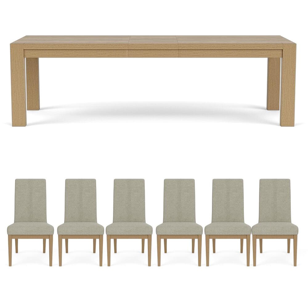 Shannon Hills Davie Dining Table with Leaf and 6 Upholstered Dining Side Chairs in Pale Oak, , large