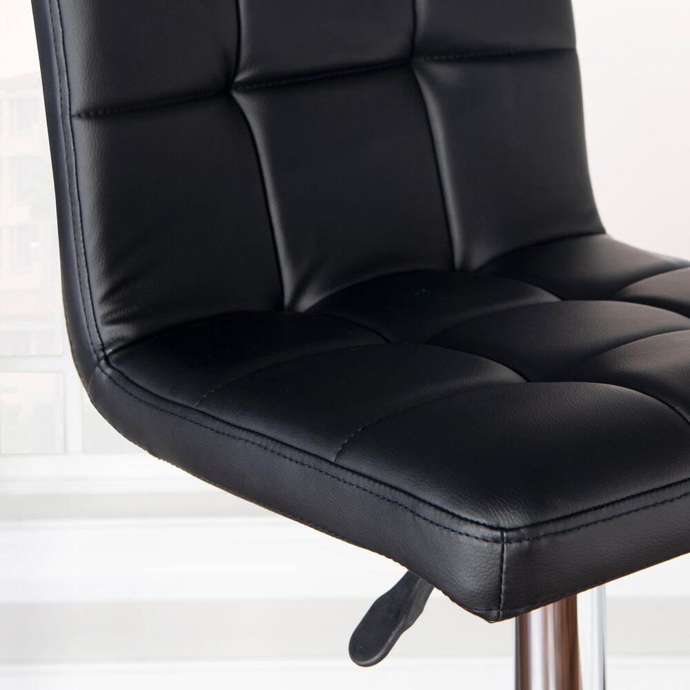 Parkerville Furniture Line Quilted Back Adjustable Swivel Bar Stool in Chrome and Black, , large