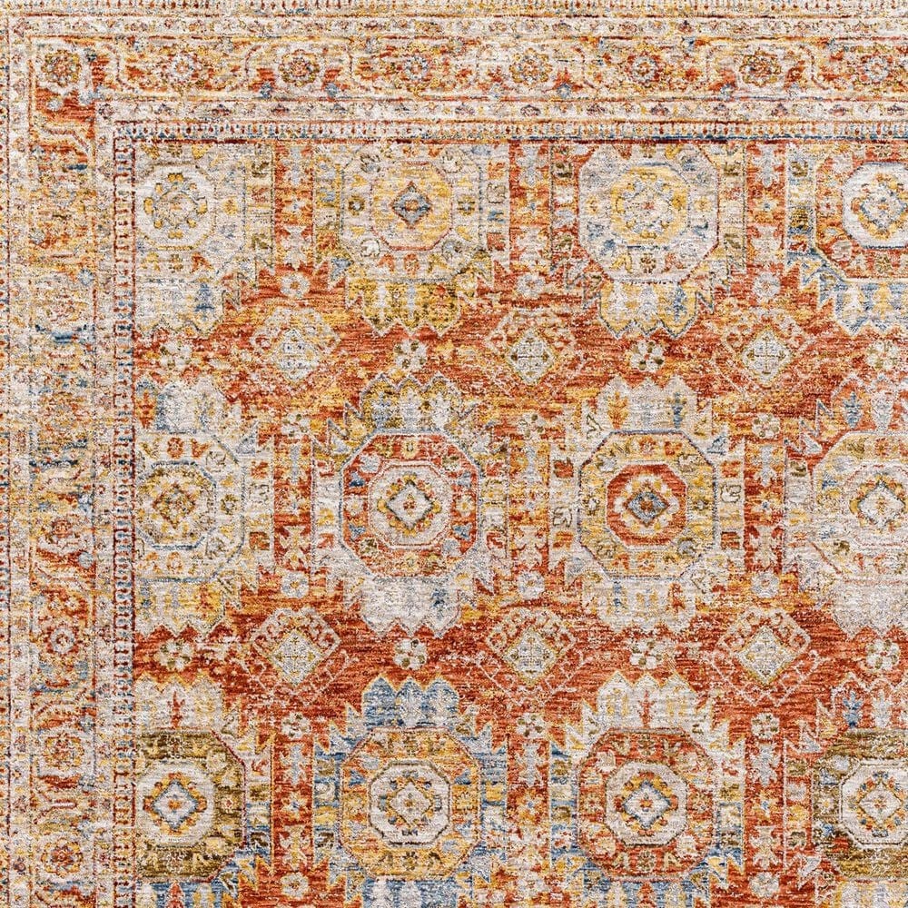 Surya Mona Lisa 6&#39;7&quot; Round Brick Red, Mustard, Tan, Sage, Dark Blue, Olive and Burgundy Area Rug, , large