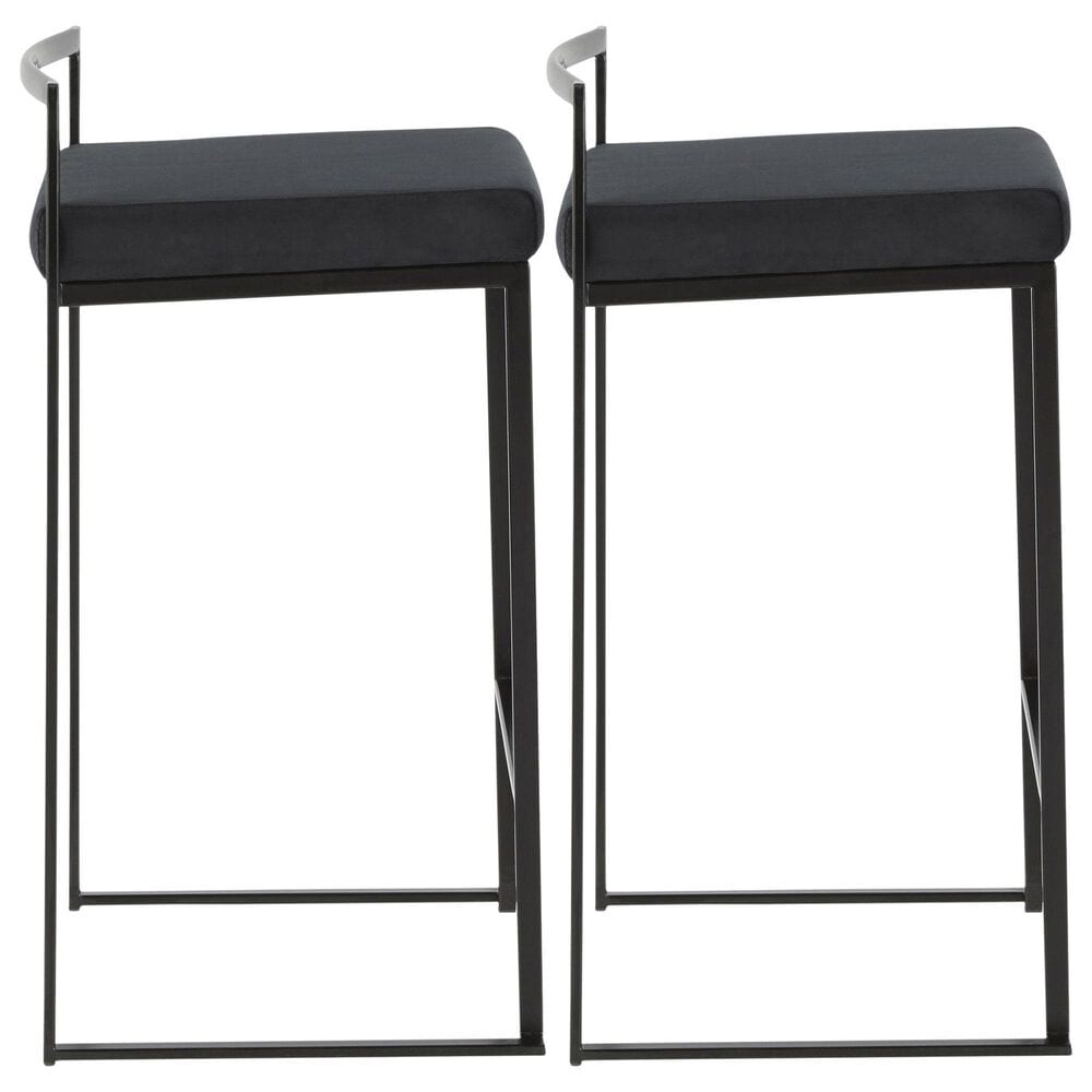 Lumisource Fuji Stackable Counter Stool with Black Velvet Cushion in Black &#40;Set of 2&#41;, , large